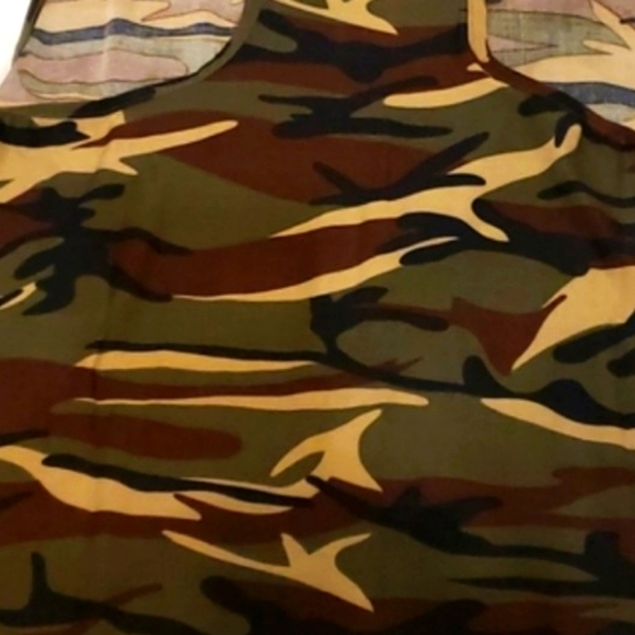 Racer Back Camouflage Tank Top Summer Boho Green Brown Bohemian - Picture 7 of 8